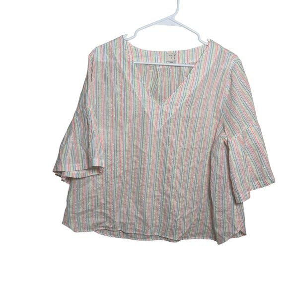 A New Day Tops - A New Day Blouse Women's XXL Metallic Striped Colorful Short Sleeve V-Neck Top